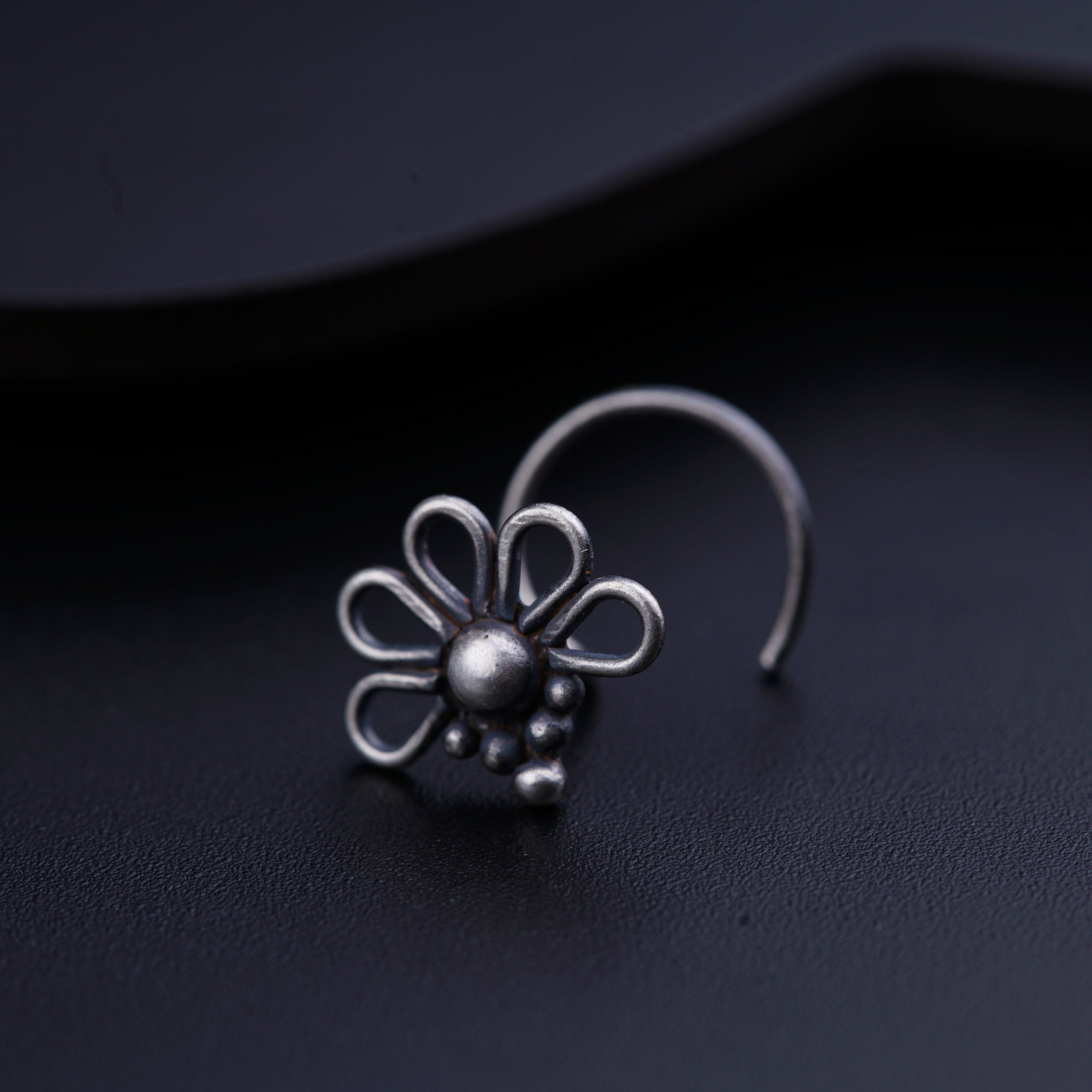 Handmade Silver Flower Nose pin (Pierced)