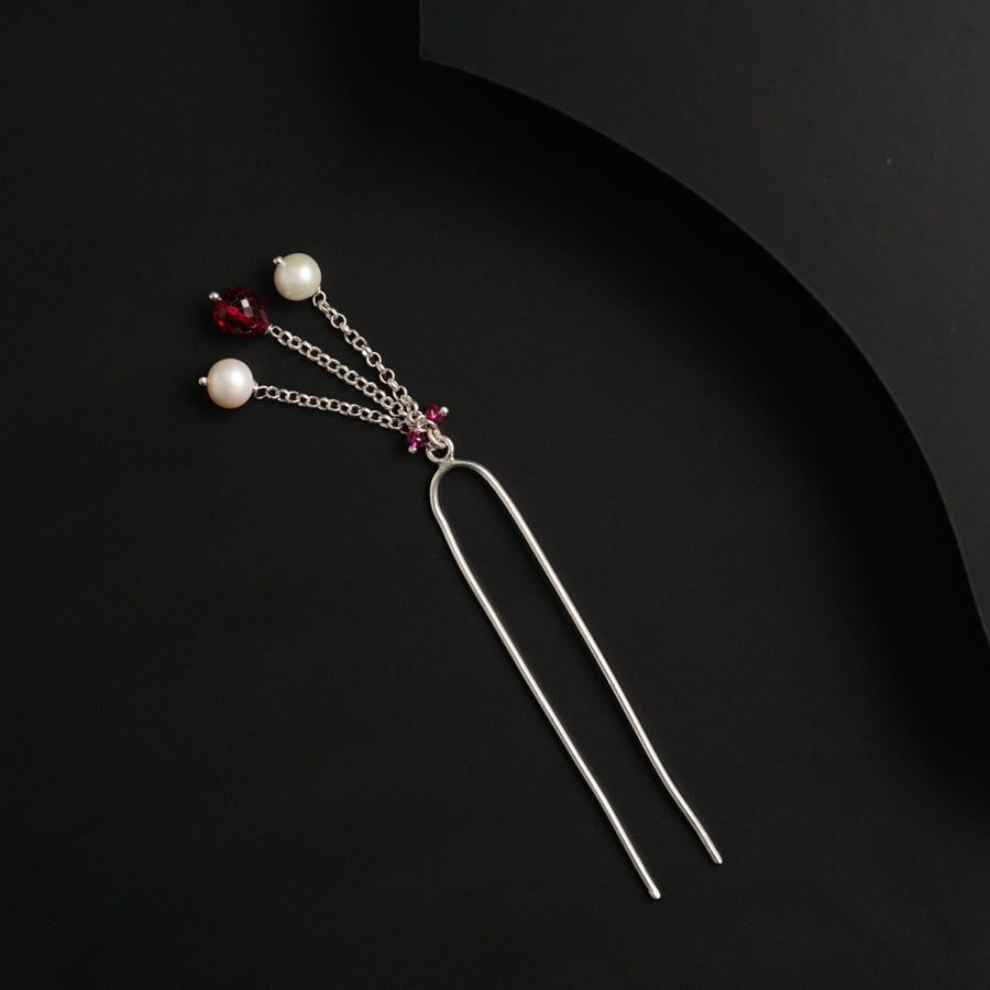 Silver Juda Pin (Ruby, Fresh water Pearls)