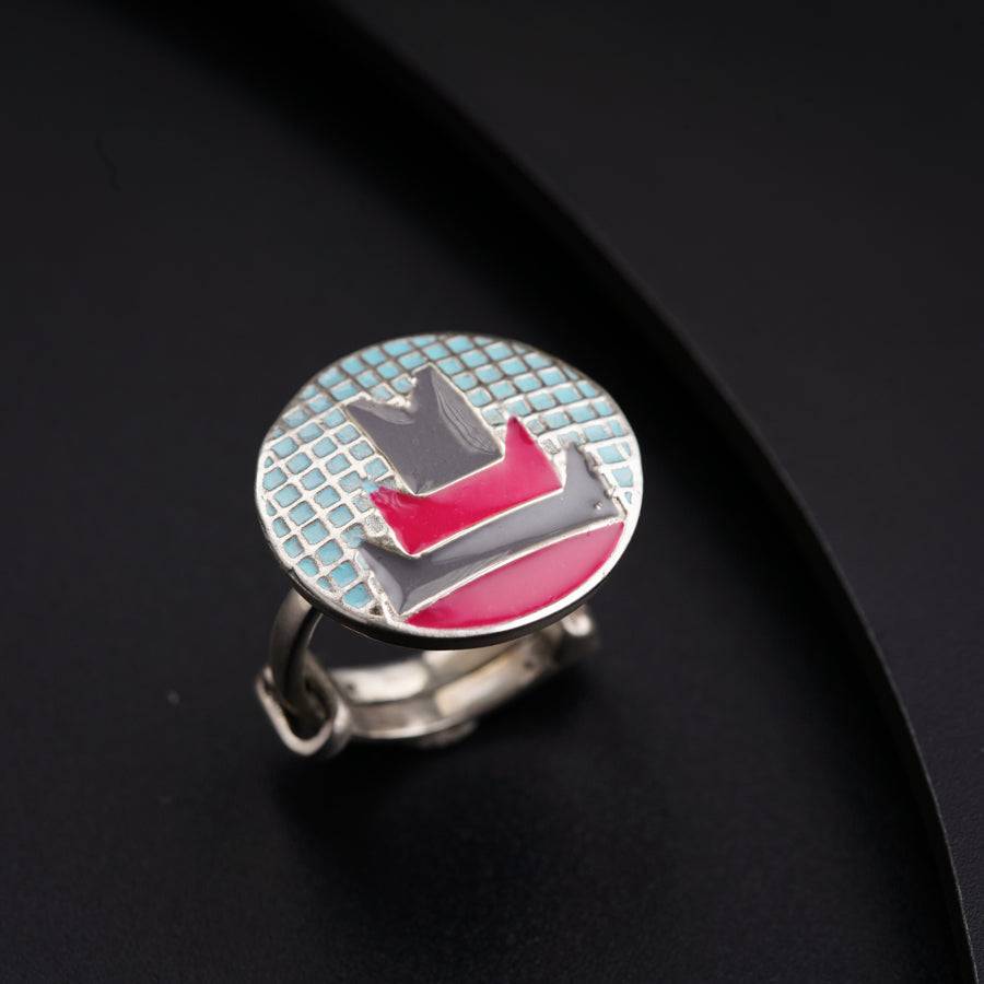 Silver Enamel Ring - Blue Grey Pink