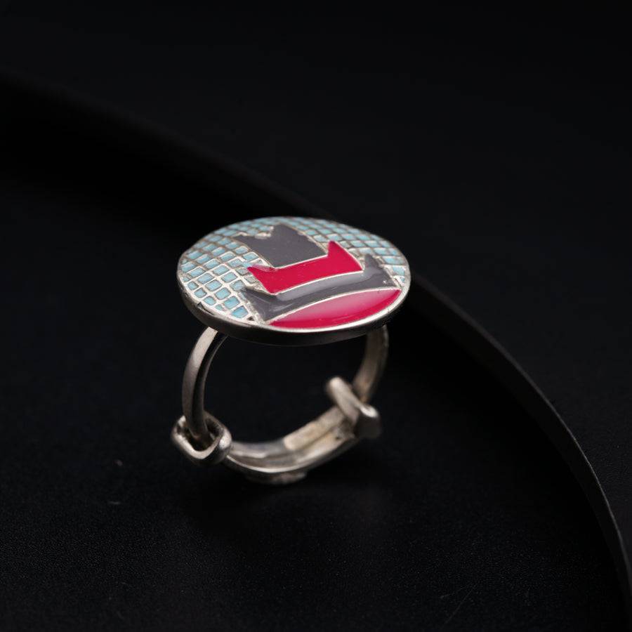 Silver Enamel Ring - Blue Grey Pink
