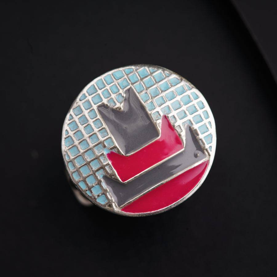 Silver Enamel Ring - Blue Grey Pink