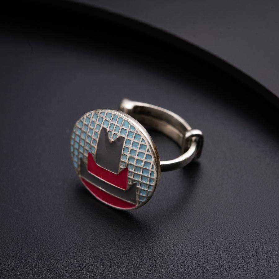 Silver Enamel Ring - Blue Grey Pink