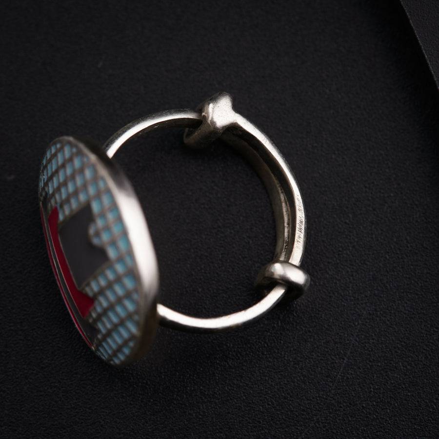 Silver Enamel Ring - Blue Grey Pink