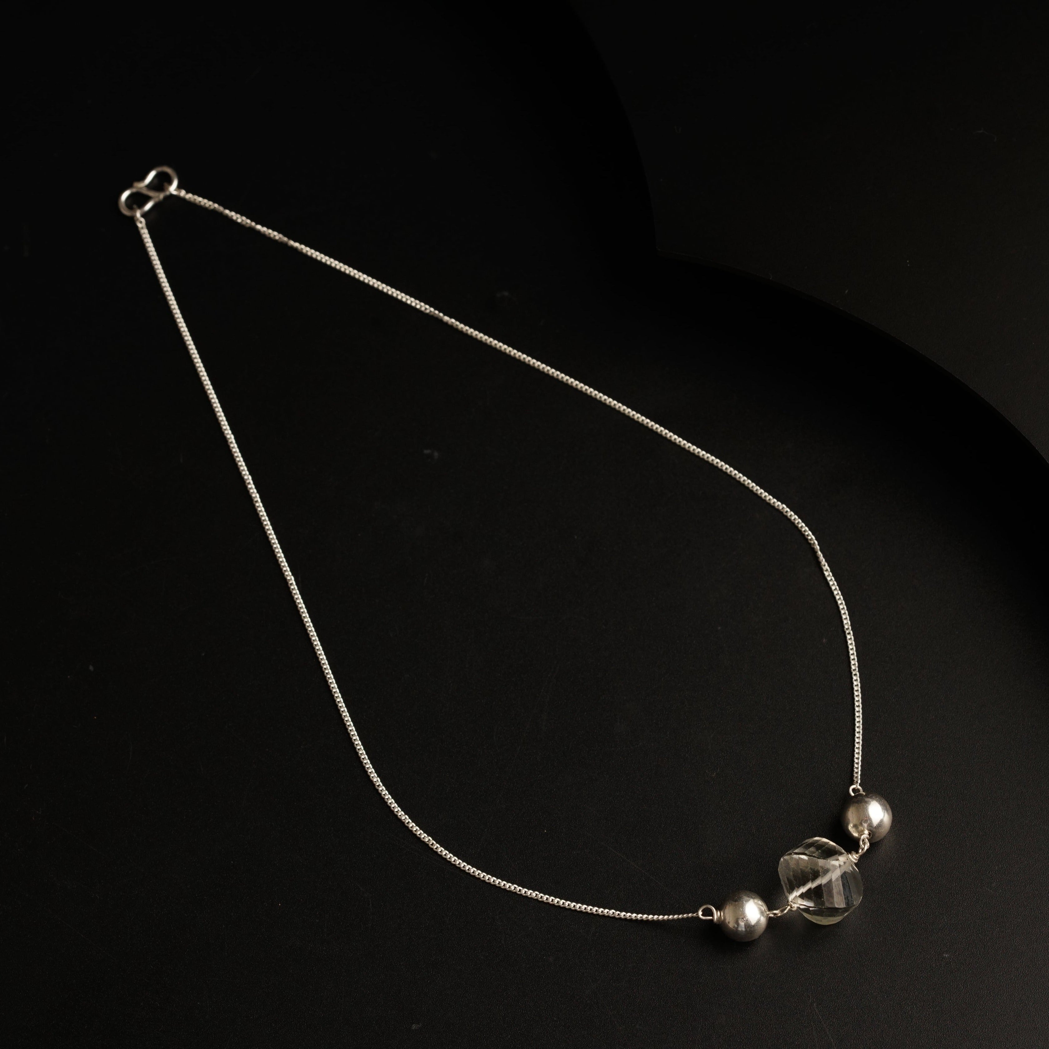 Silver Round Bead Crystal Necklace