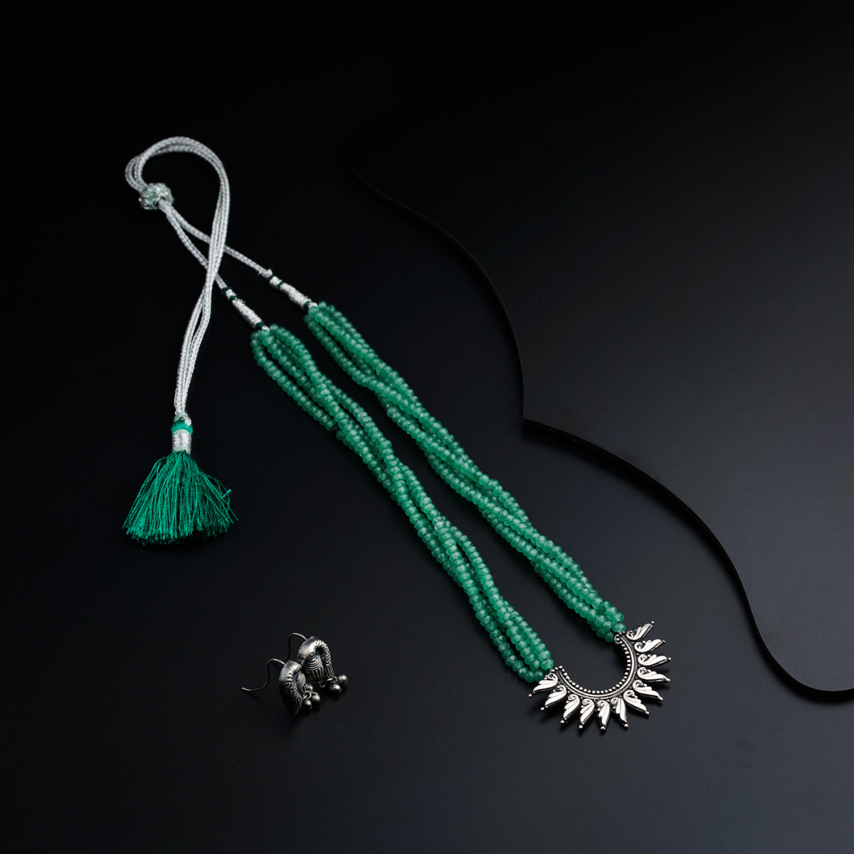 Silver with semi precious stones set- Jade