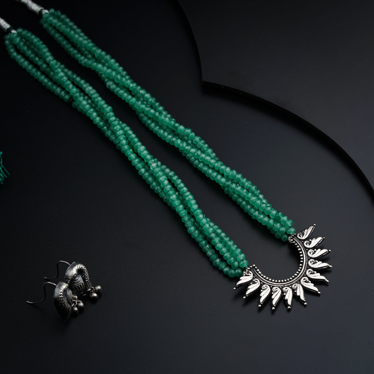 Silver with semi precious stones set- Jade