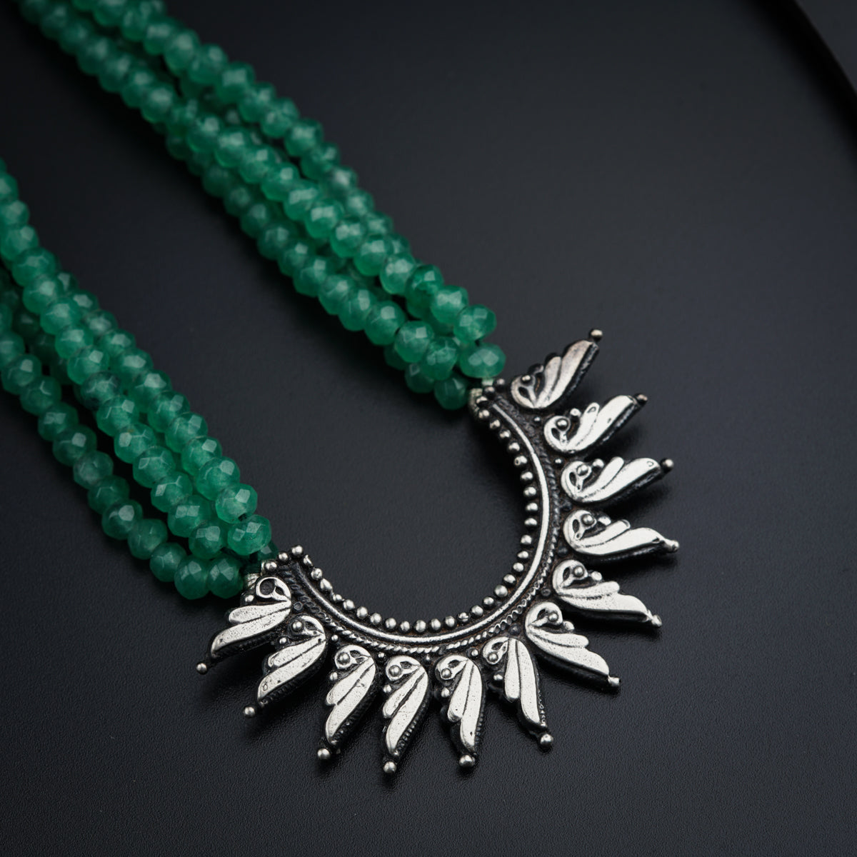 Silver with semi precious stones set- Jade