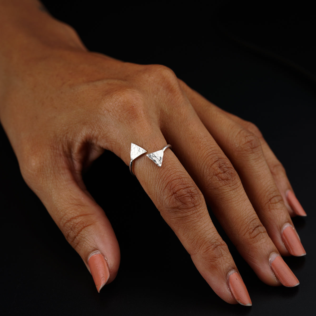 Triangle Shaped Hammered Ring