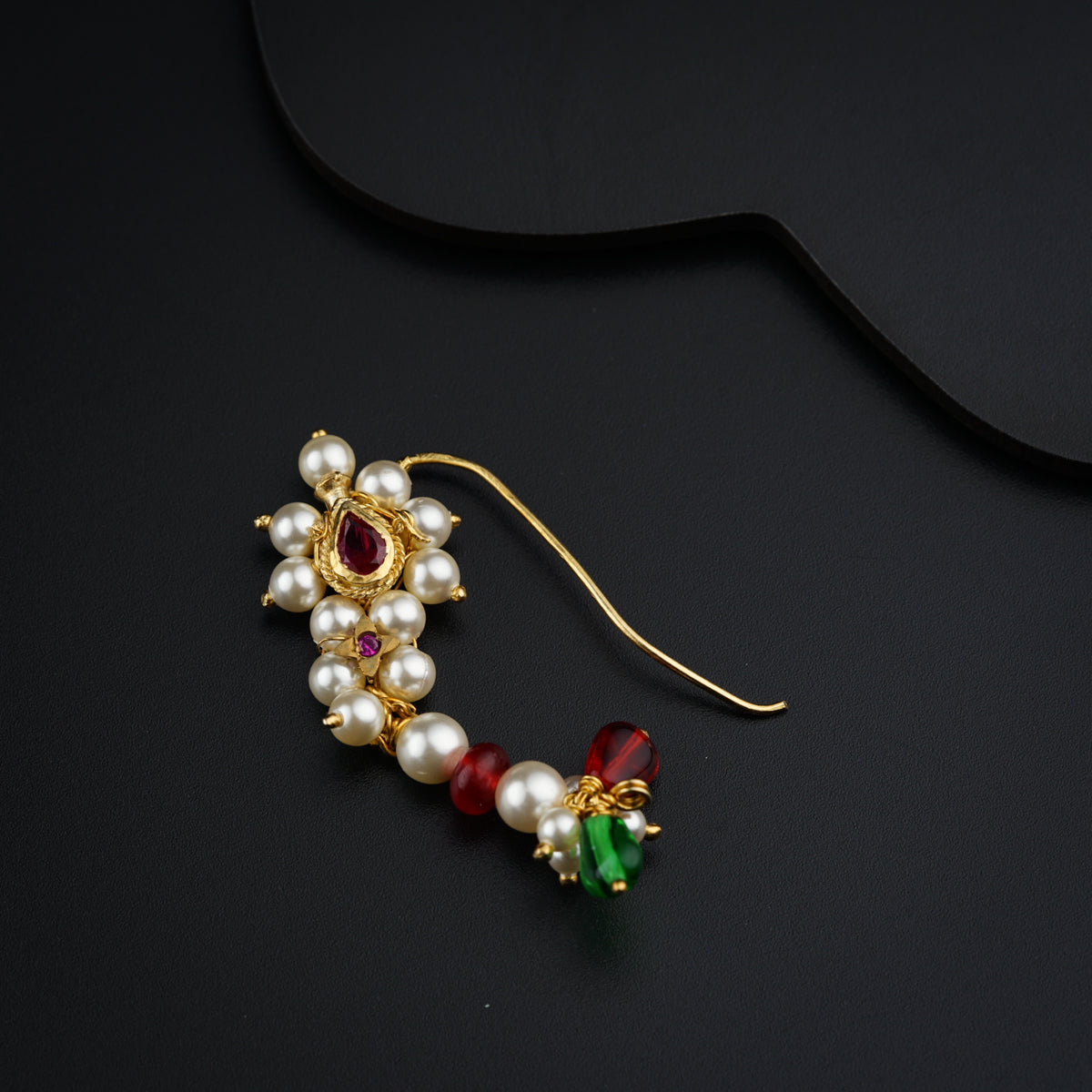 Maharashtrian Pearl Silver Nath- Right piercing, gold plated