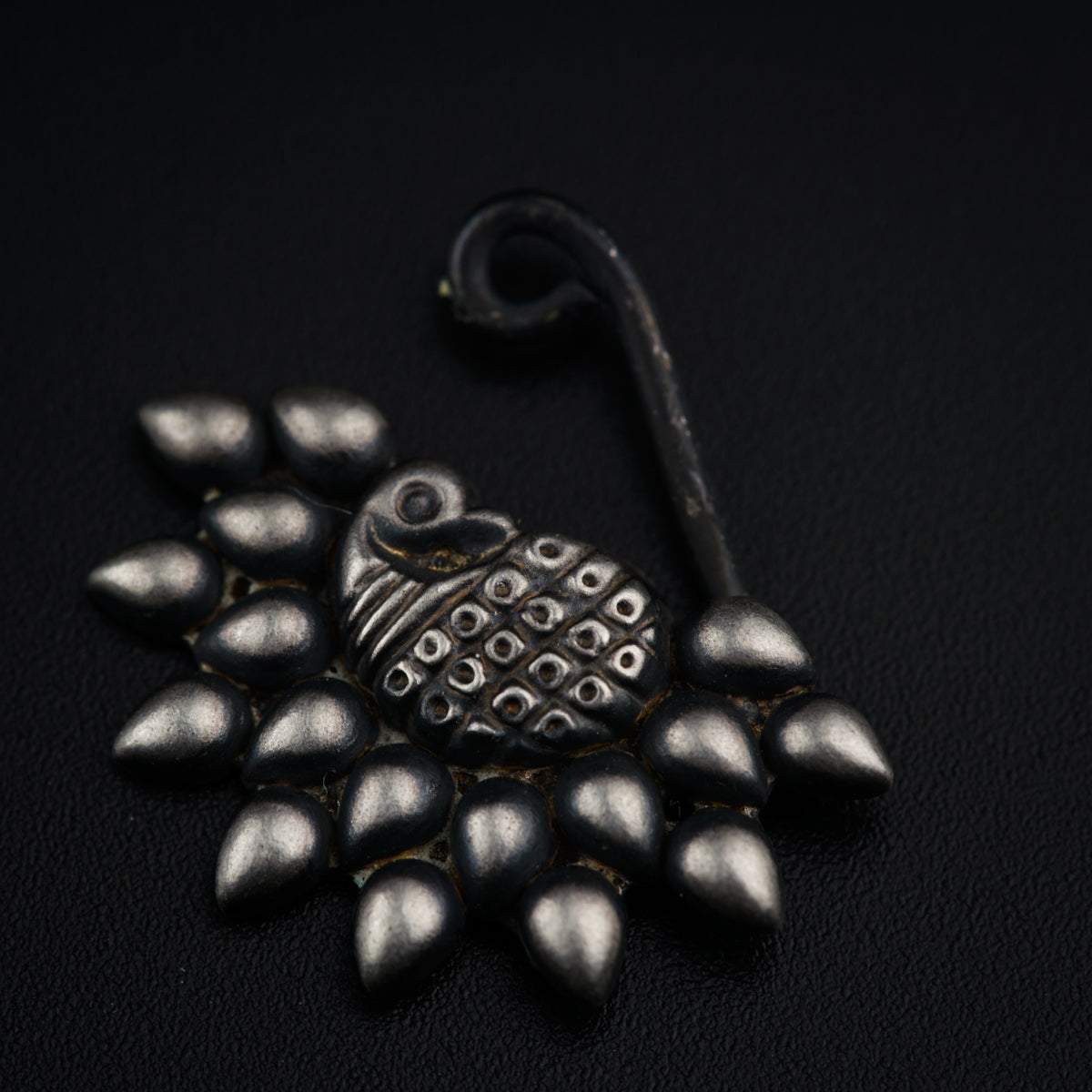 Silver Peacock Paisley Nath- Right Clip on