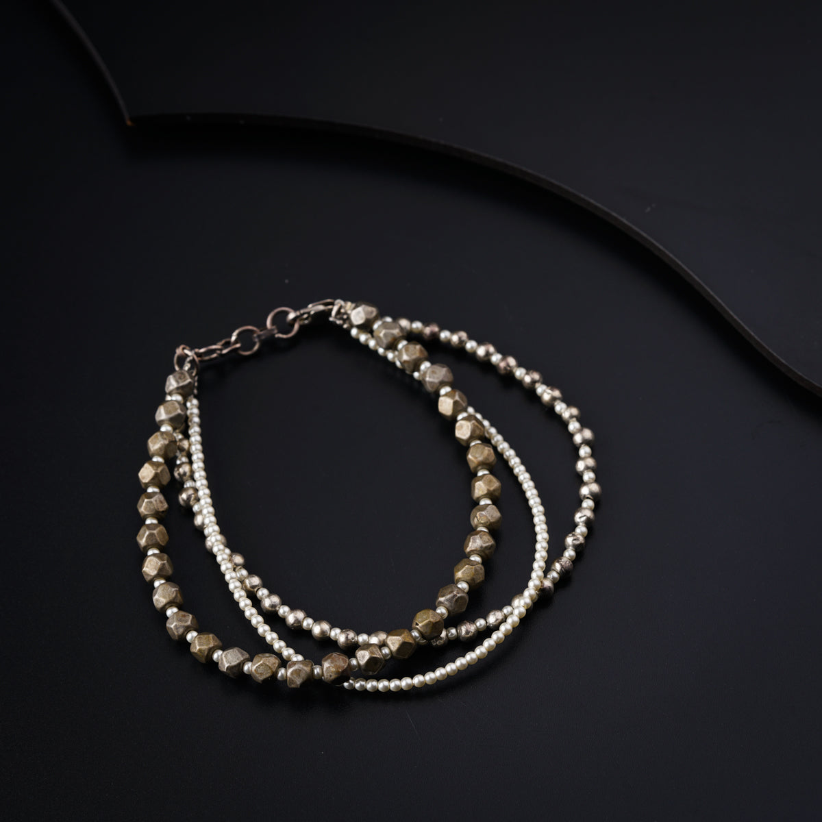 3 layered bracelet with silver and pearls