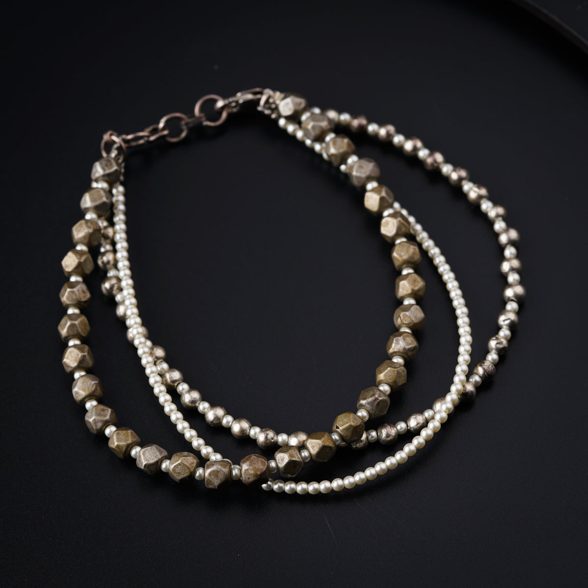 3 layered bracelet with silver and pearls
