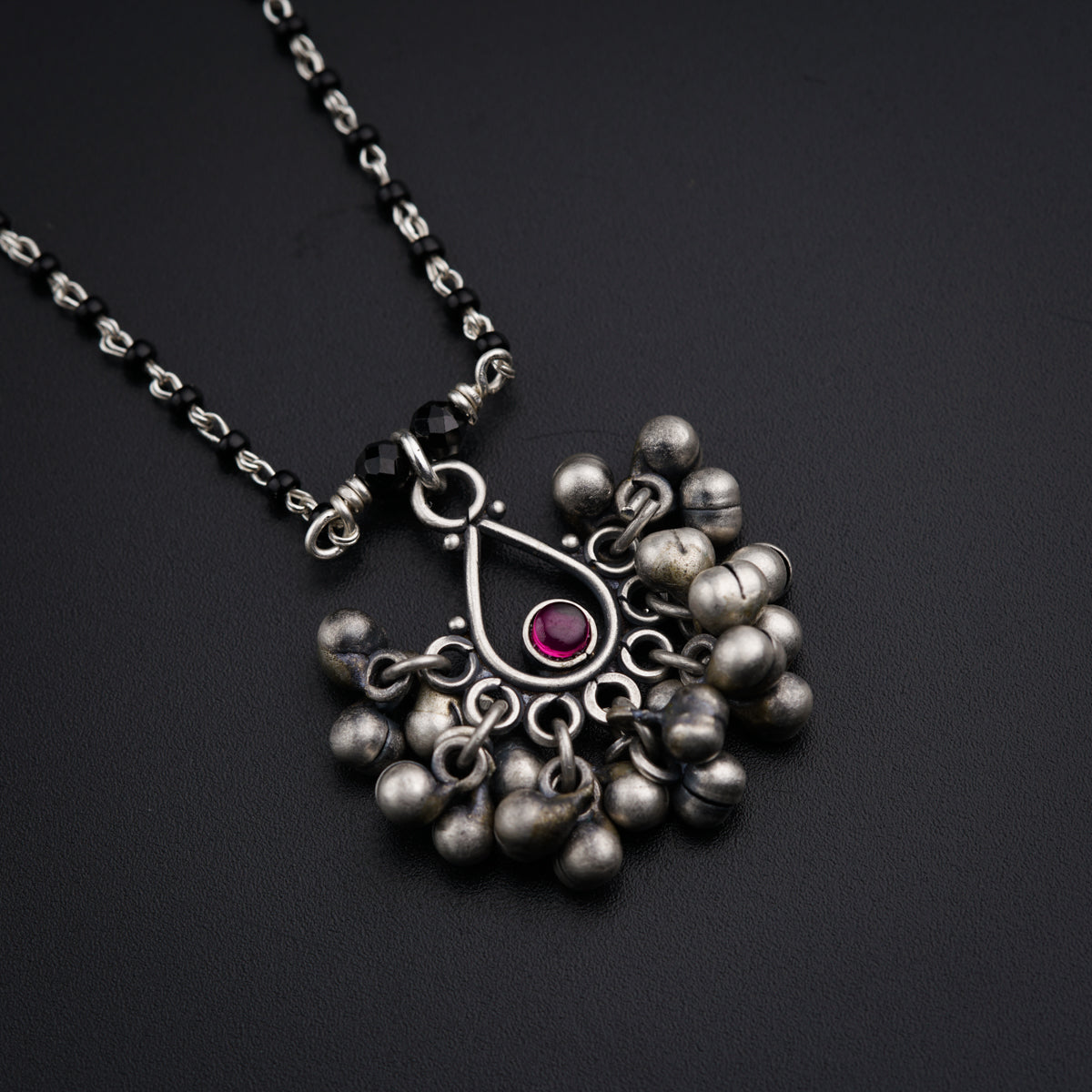 Handmade Silver ghungroo motif mangalsutra