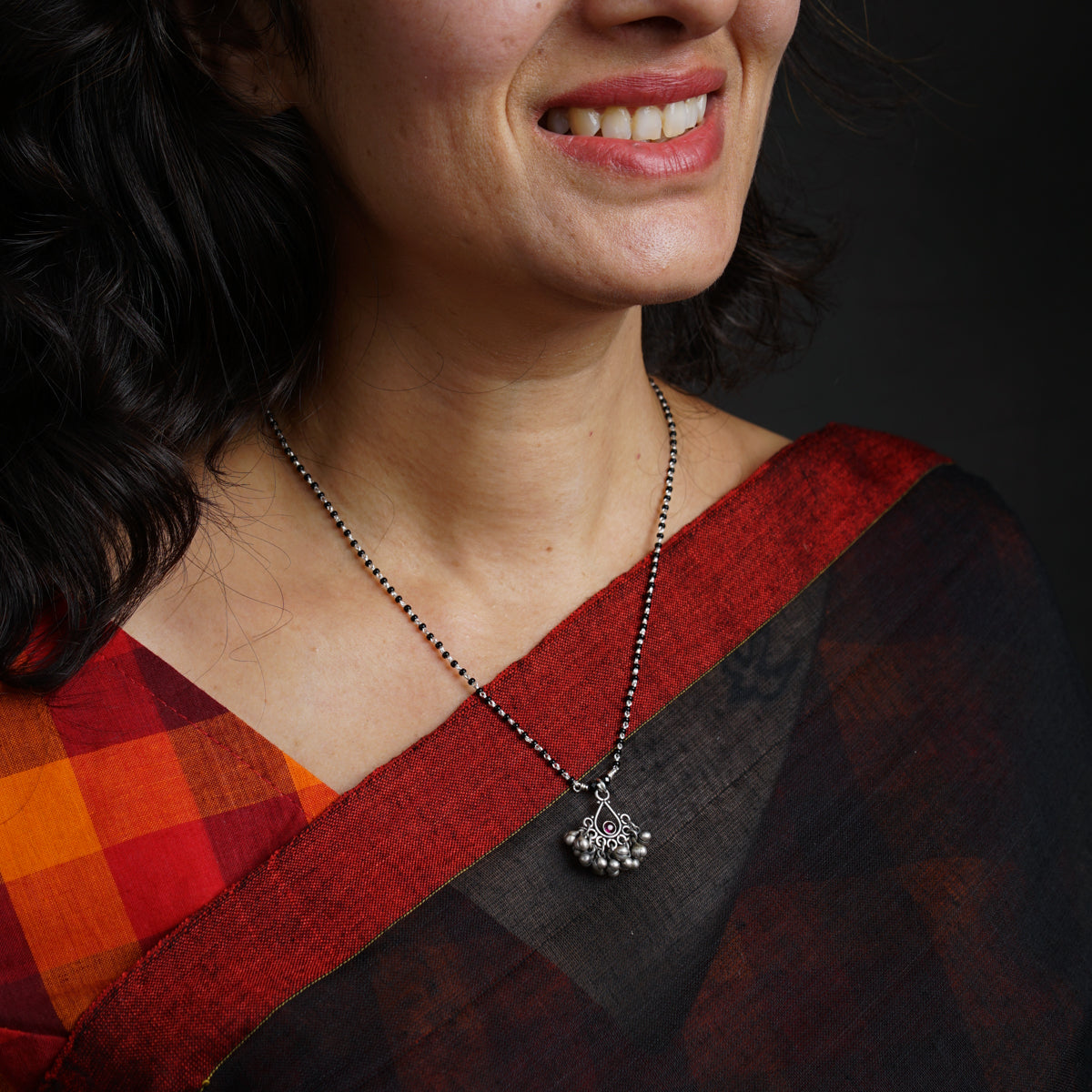 Handmade Silver ghungroo motif mangalsutra