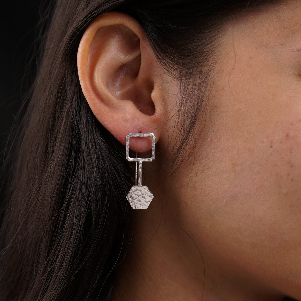 Geometric Hammered Earrings: Hook Style