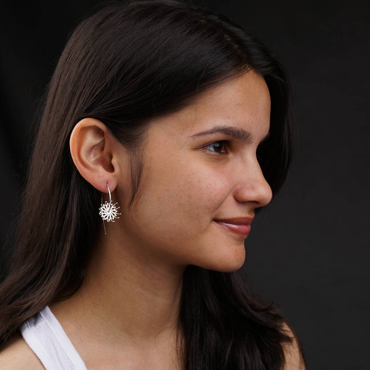 Sterling Silver Earrings - Bramhakamal Flower