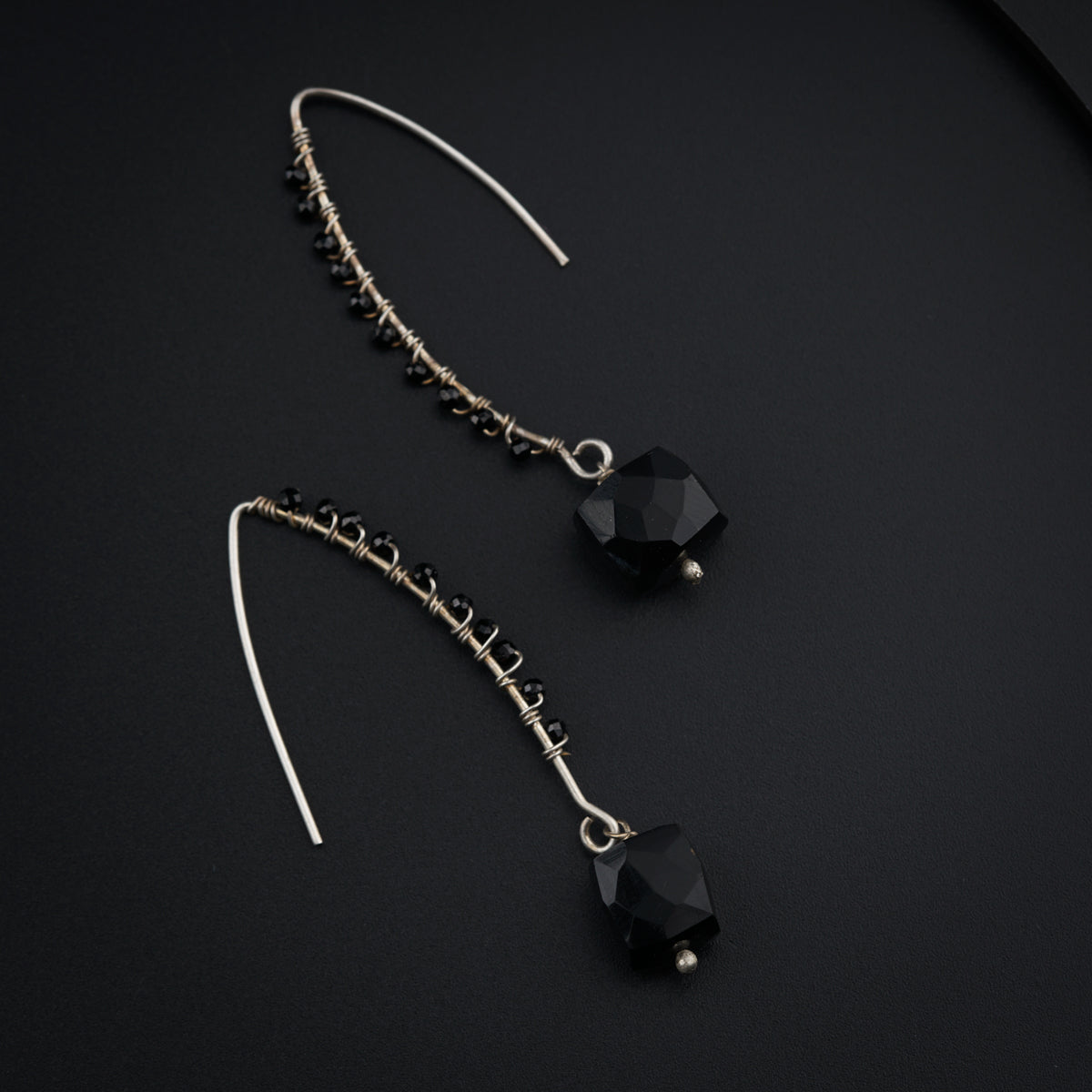 Silver Hand Made Earrings - Black Spinel