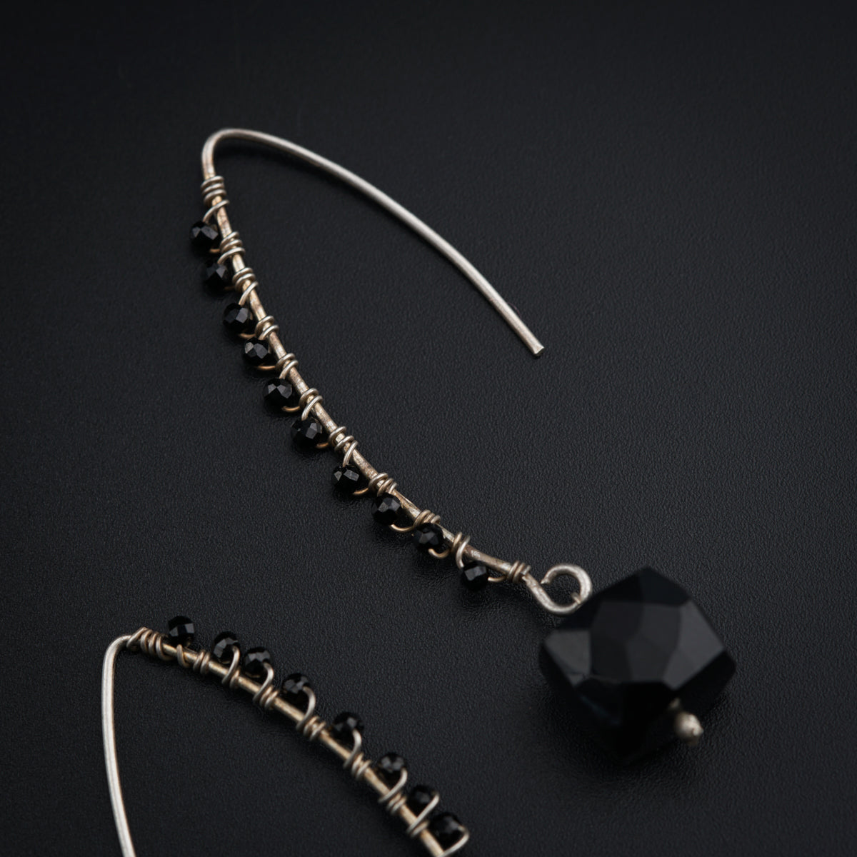 Silver Hand Made Earrings - Black Spinel