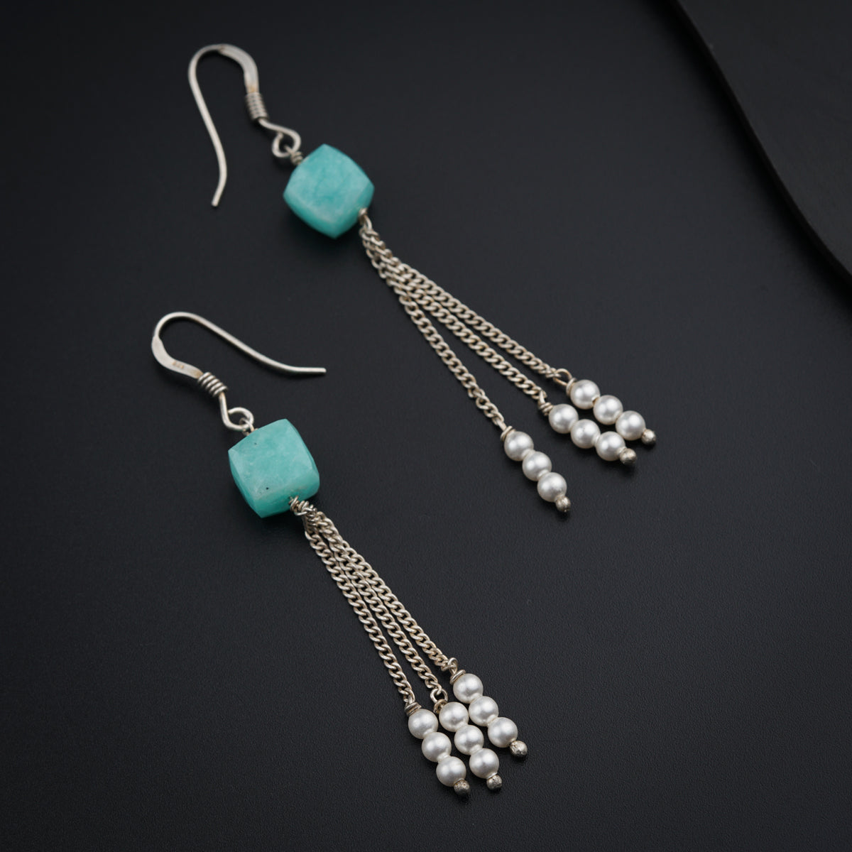 Silver Hand Made Earring - Amazonite