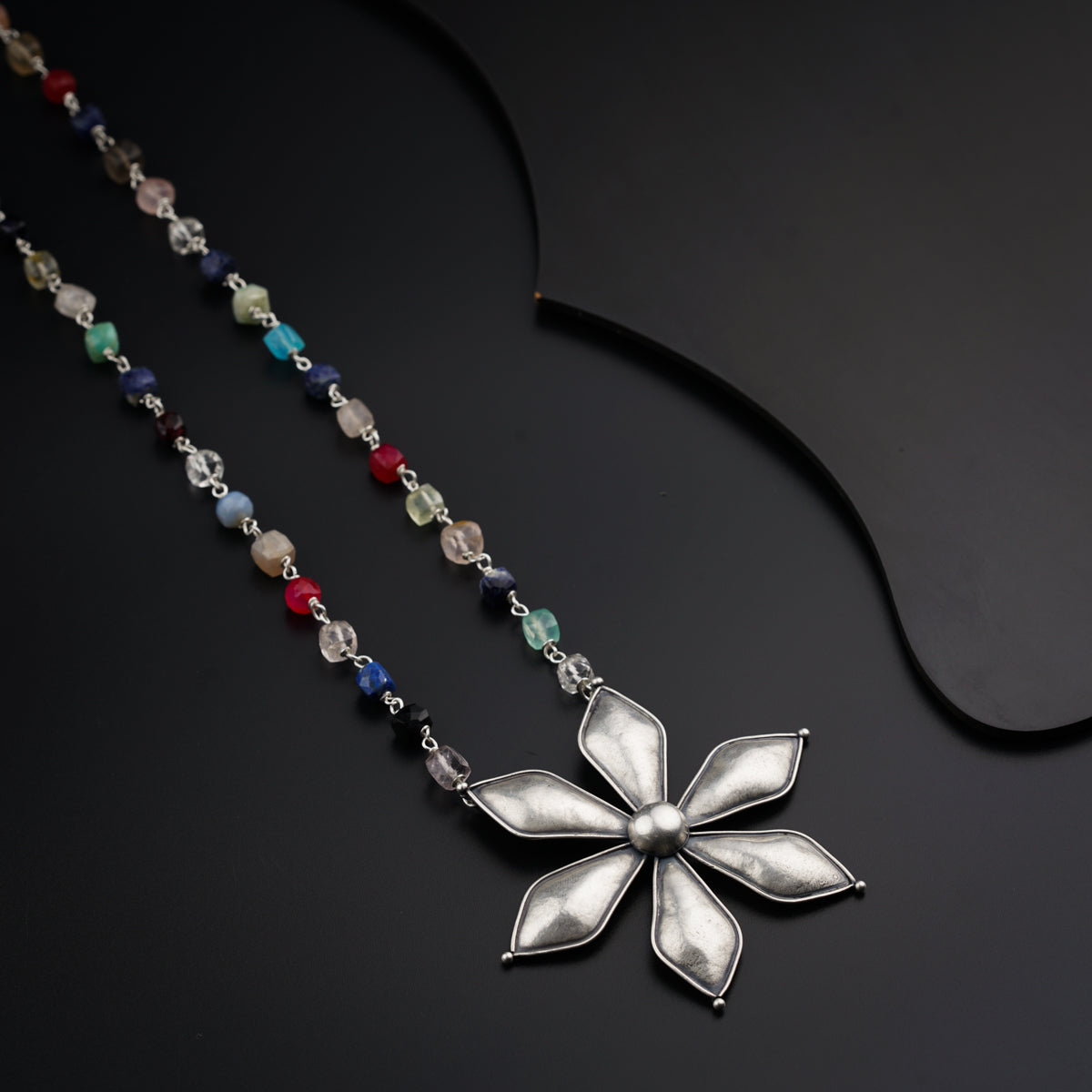 Flower Pendant Necklace with Semi Precious Stones