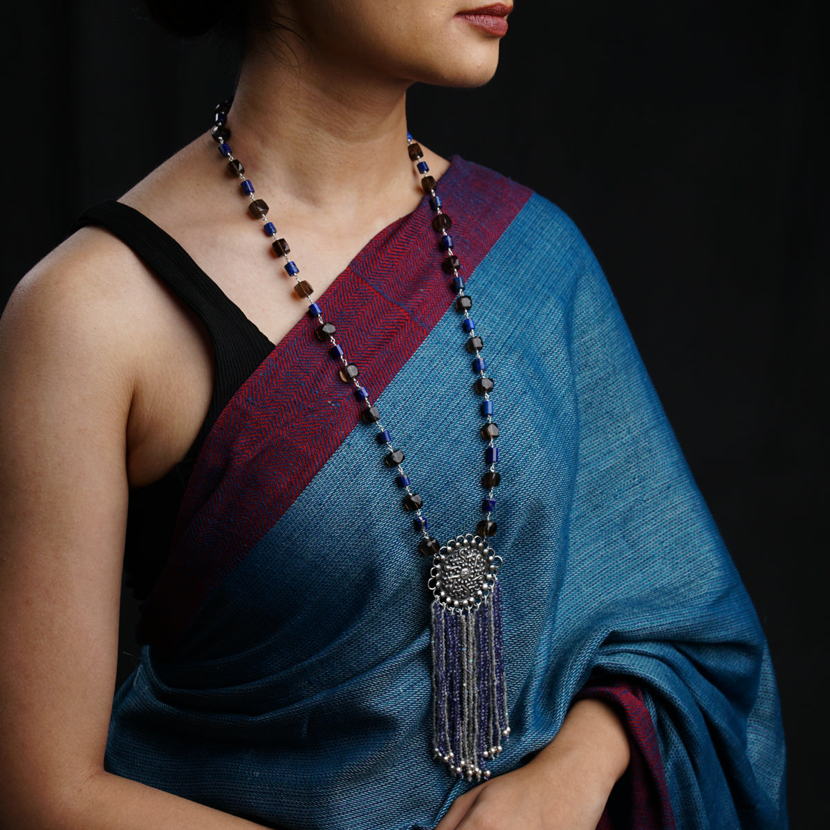 The Jharana Necklace - Lapis and Smokey Quartz