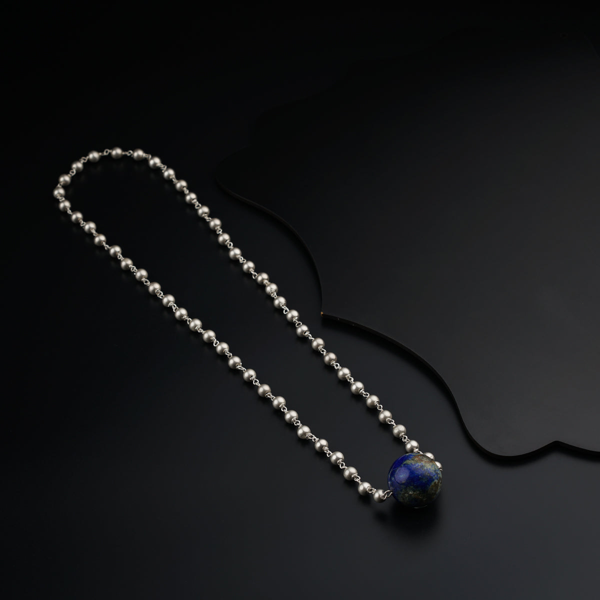 Silver Beads Necklace with Lapis