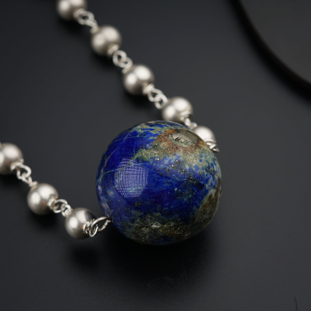 Silver Beads Necklace with Lapis