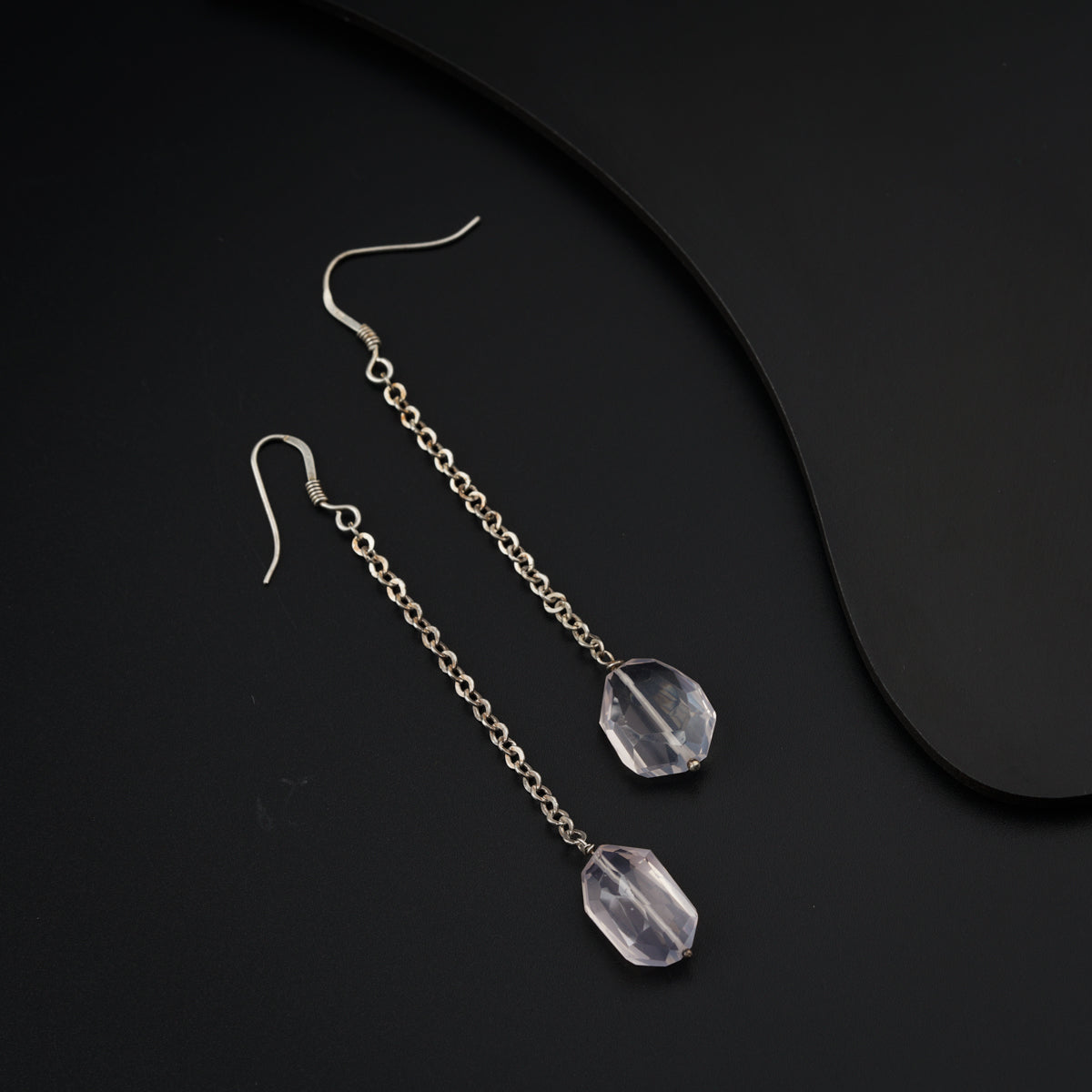 Silver Earring Rose Quartz : Hook Style
