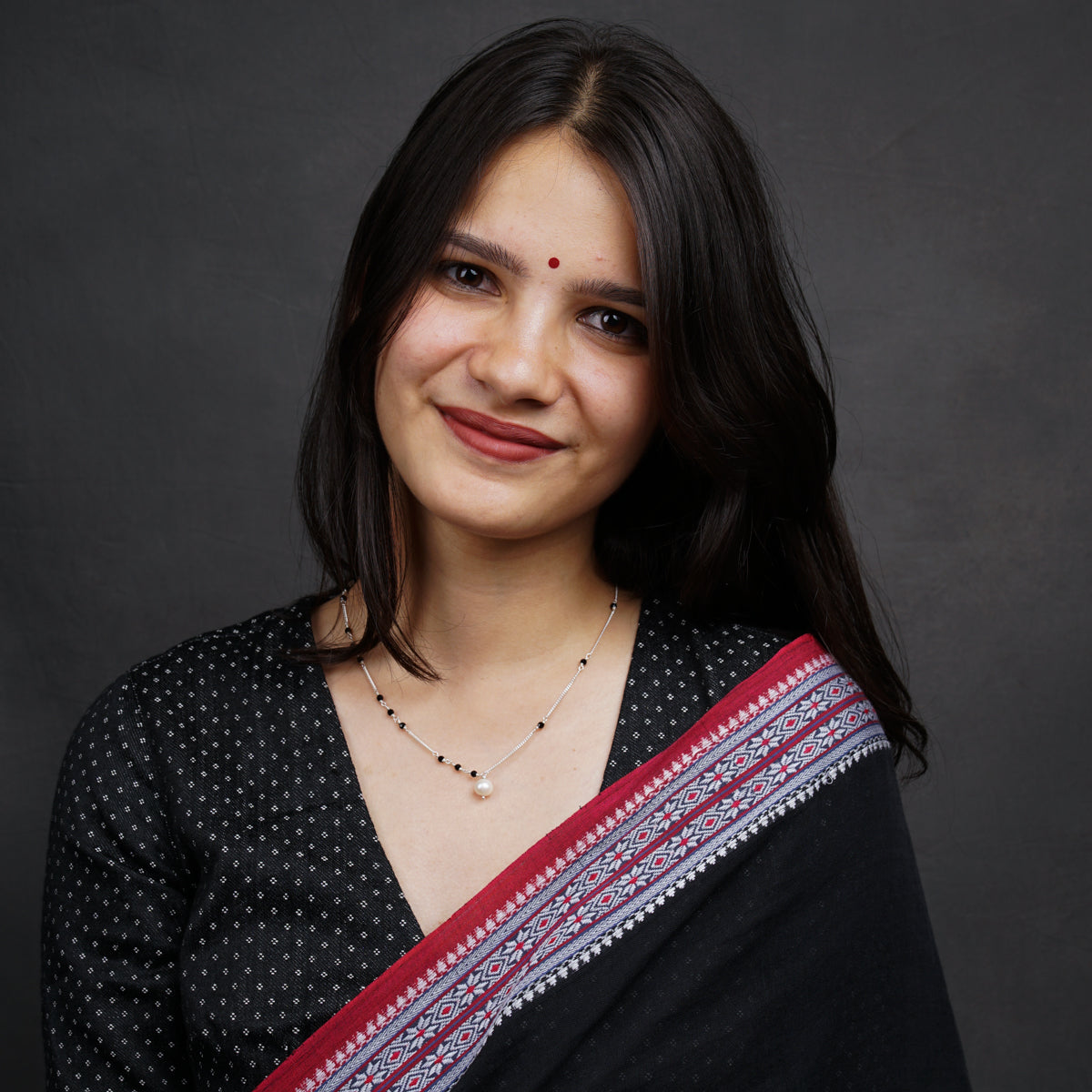 Silver Chain Mangalsutra With Pearl and Black Spinel