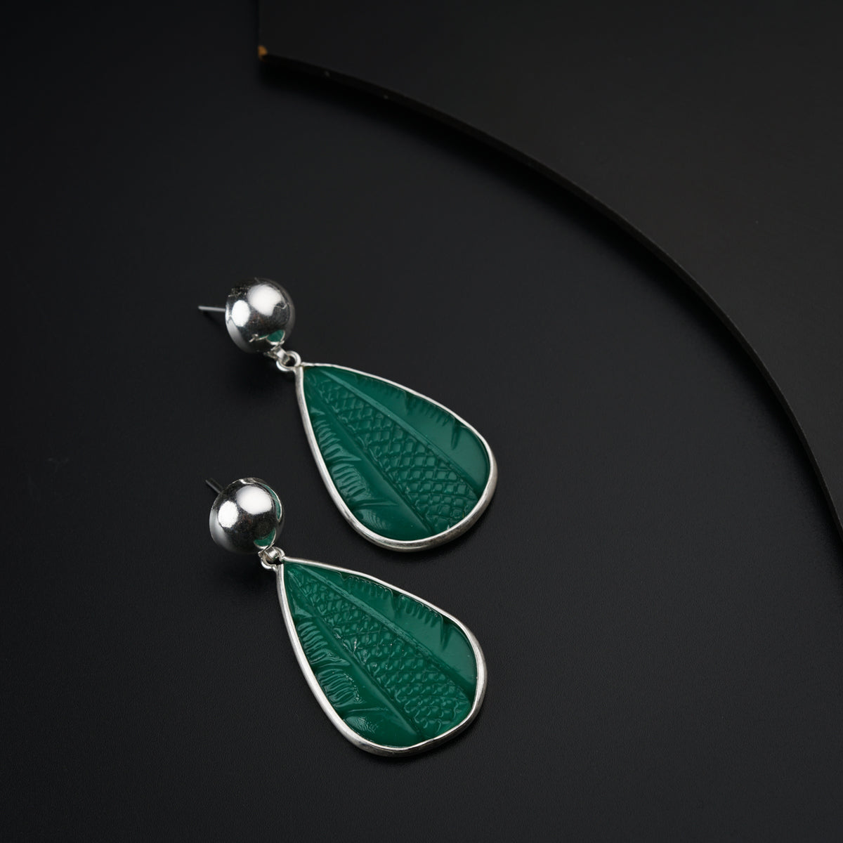 Silver Earrings : Green