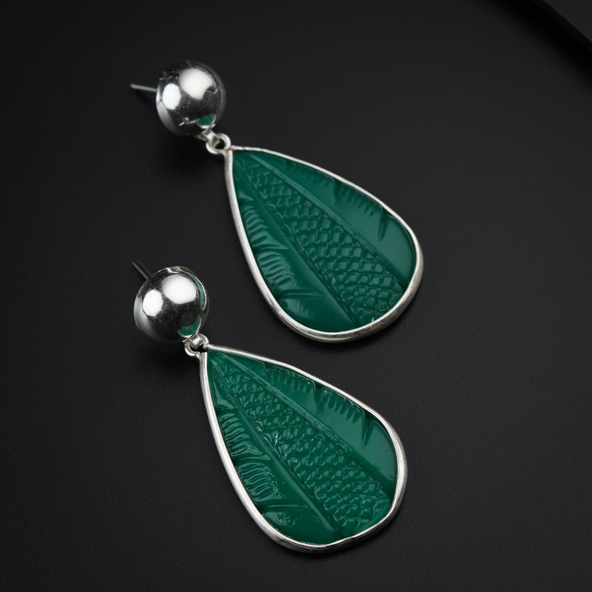 Silver Earrings : Green