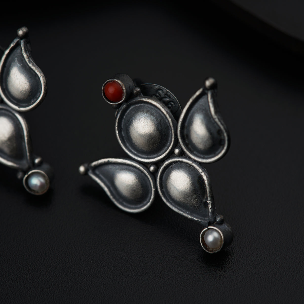Silver Earrings : Coral