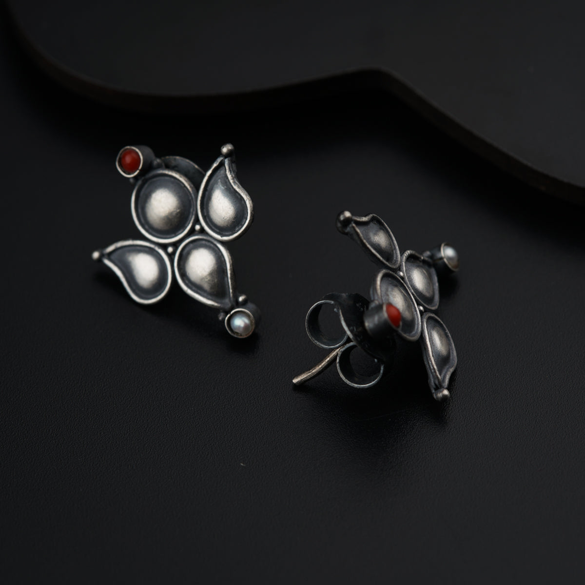 Silver Earrings : Coral