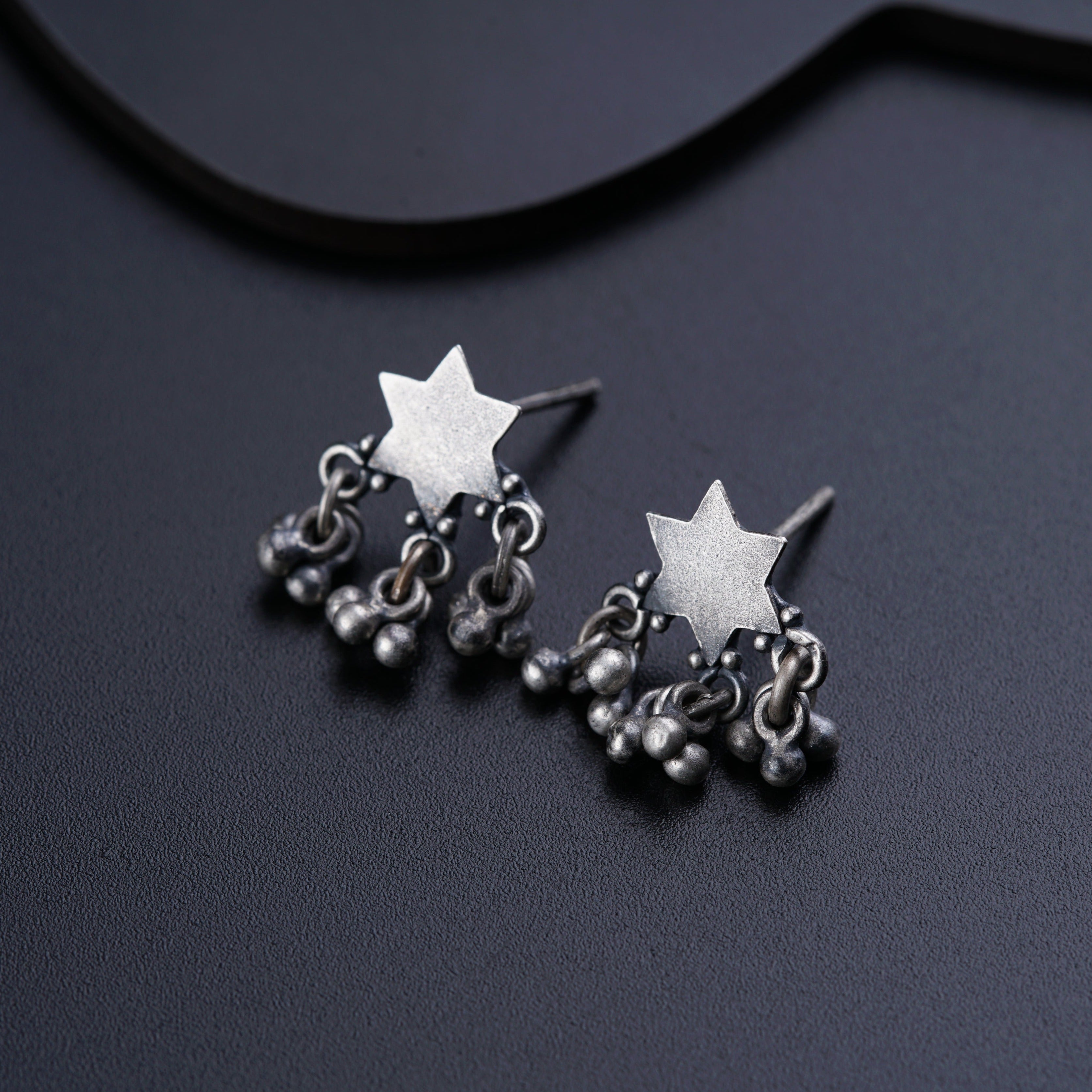 Silver Star with Ghungroo Motif Studs