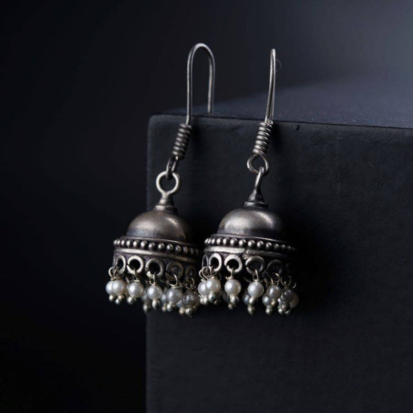 Tiny Silver Jhumki with Pearl Latkan