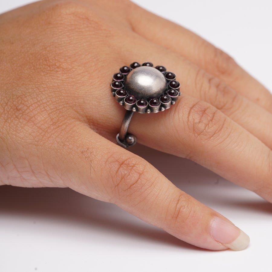 Silver Pink Flower Ring