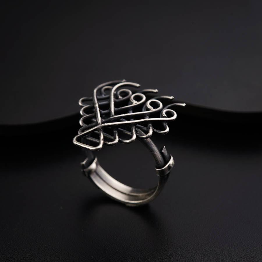 Handcrafted silver Saraswati ring polished finish