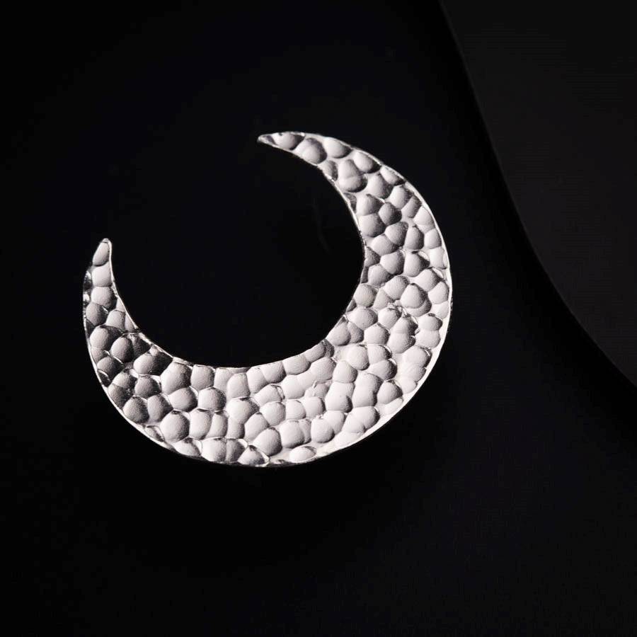 Silver Hammered Crescent Moon Shaped Ring