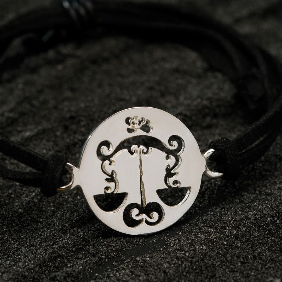 a black and white photo of a bracelet