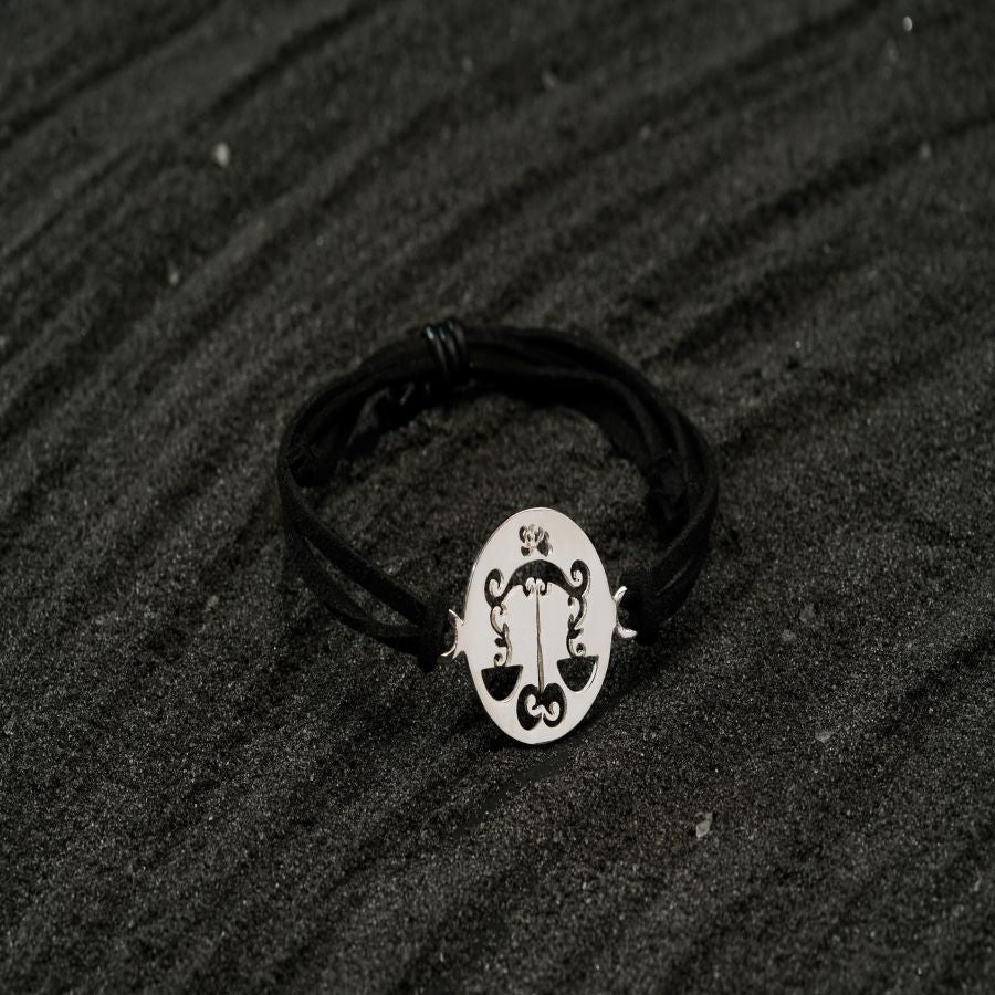 a black and white photo of a bracelet