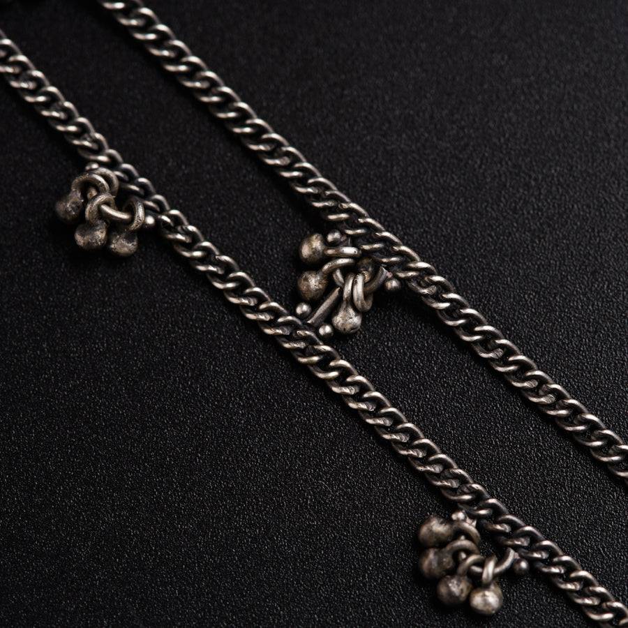 Silver Anklet with Two Line Ghungroo Motif