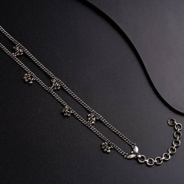 Silver Anklet with Two Line Ghungroo Motif
