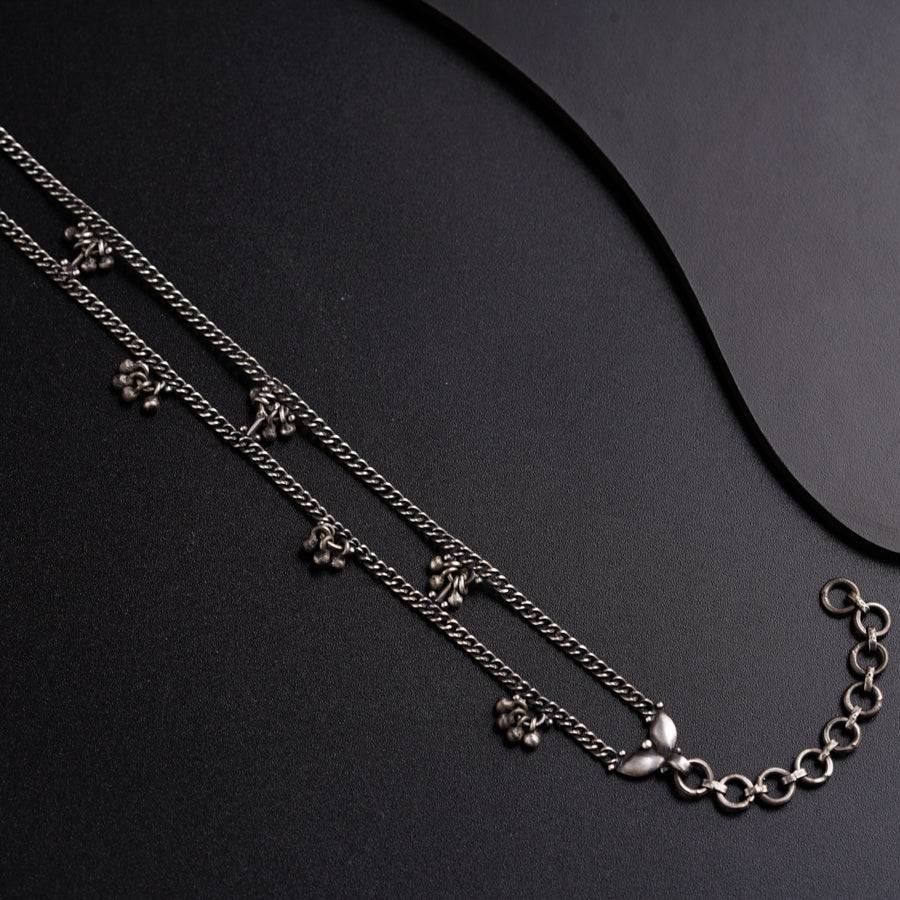 Silver Anklet with Two Line Ghungroo Motif