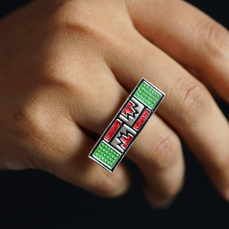 Silver enamel ring - red green