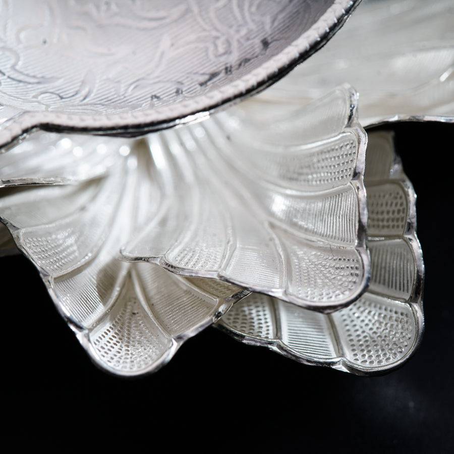 a close up of a glass plate on a table