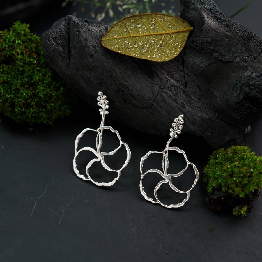 a pair of earrings sitting on top of a table