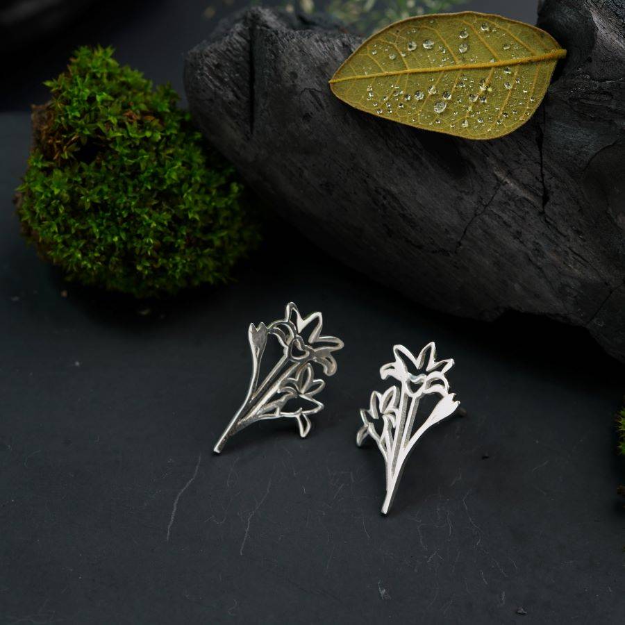 a pair of earrings sitting on top of a table