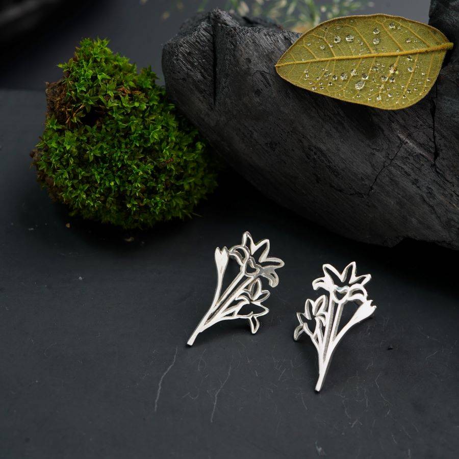a pair of earrings sitting on top of a table