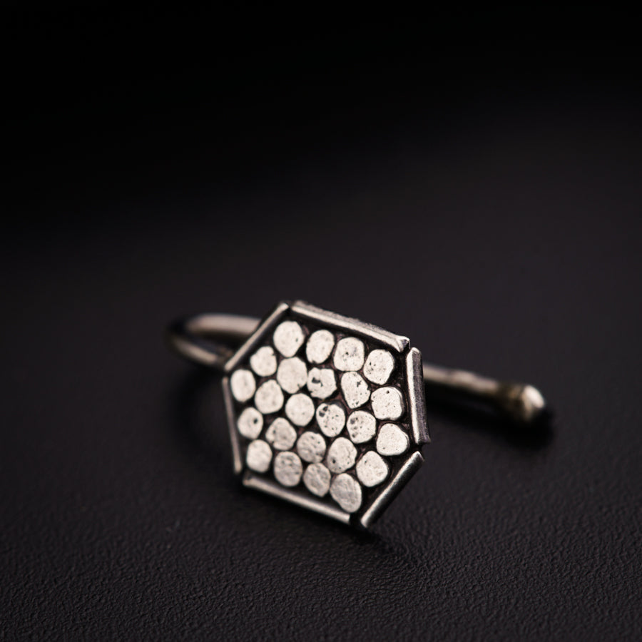 Hammered Silver Hexagon Shaped Nosepin (Clip on)