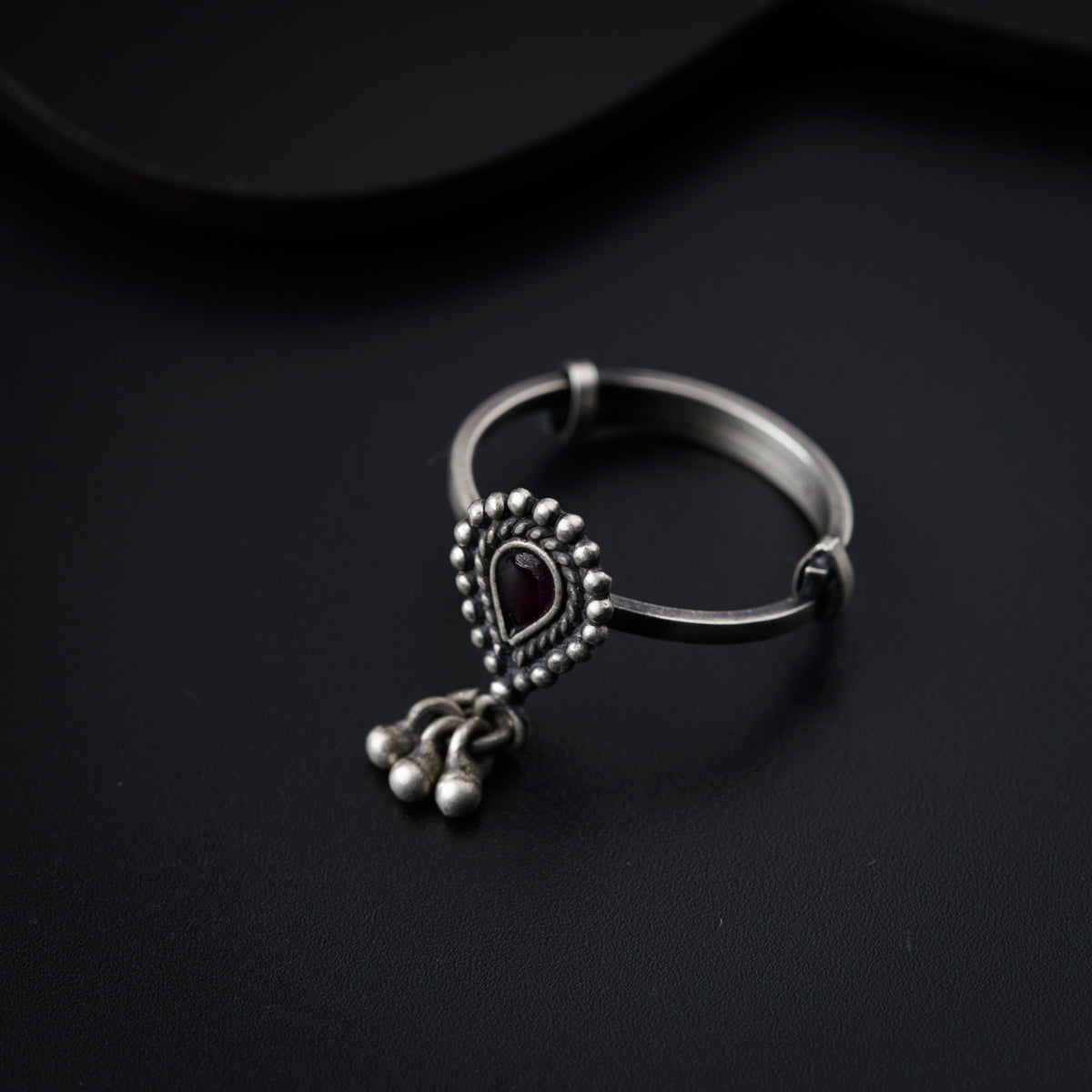 Silver Drop Shape with Ghungroo Motif Ring